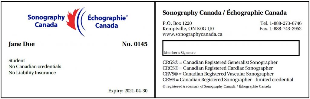 Sonography canada student card