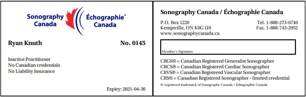 Sonography canada intactive practitioner card