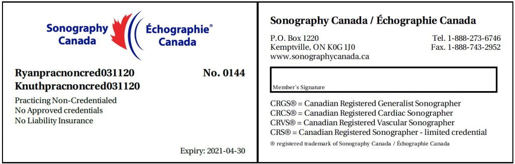 Sonography canada parcticing non credentialed no approved credentials card